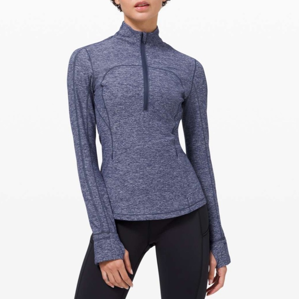 Lululemon Run Briskly 1/2 Zip Heathered Cadet Blue Top Size 6